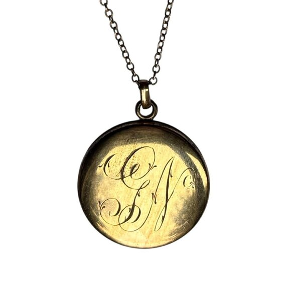 Vintage Jewelry - Vintage Bates and Bacon Gold Fill Locket Necklace Engraved Monogram GN Initials